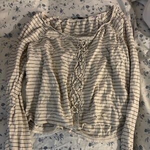 American Eagle striped lace up front cropped long sleeve